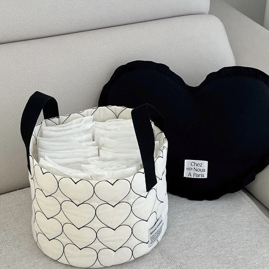 Heart Quilted Fabric Round Storage Basket